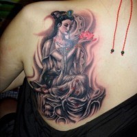 Beautiful chinese tattoo women with lotos