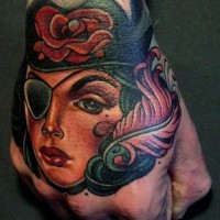 Beautiful colored lady pirate face tattoo