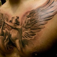 Beautiful guardian angel tattoo on chest