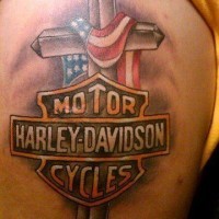 Beautiful logo of harley davidson tattoo on shoulder