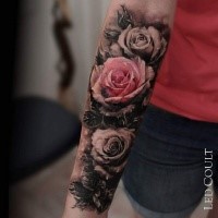 Beautiful looking colored forearm tattoo of realistic rose