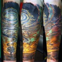 Schone Gemalte Bunte Mystische Wolken Tattoo Am Armel Tattooimages Biz