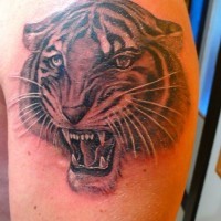 Tatuaje en el brazo, tigre que gruñe