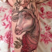 Beautiful watercolor deer head tattoo