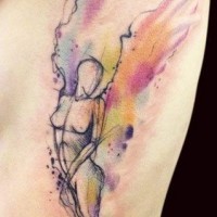 Beautiful watercolor women tattoo on ribs by adam kremer