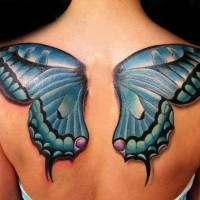 scelta migliore ali di farfalla blu tatuaggio su schiena