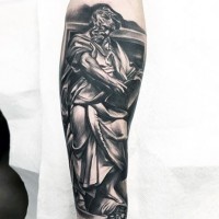 Big 3D like colored forearm tattoo of antic statue