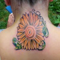 Big 3D like colored neck tattoo of beautiful flower