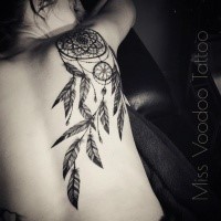 Big accurate painted scapular tattoo of dream catcher with feather