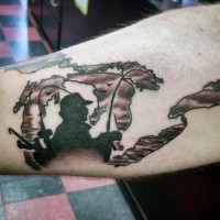 Big black ink fishing themed tattoo on arm