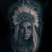 Big black ink mystical cute Indian woman tattoo
