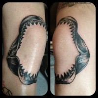 Big black shark jaws on knees tattoo