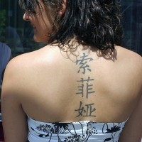 Tatuaje de jeroglíficos chinos en la espalda