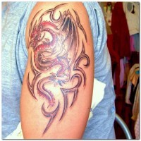 Big chinese red dragon tattoo on bicep