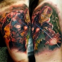Big colored arm tattoo of detailed Iron man