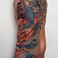 Big colored dragon tattoo by graynd