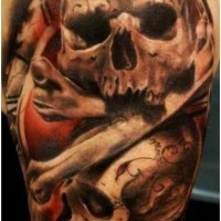 Big colored realistic mystical skulls tattoo on shoulder