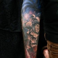 grande colorato spazio con zombi astronauta tatuaggio avambraccio