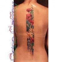 Großes farbiges tattoo am ganzen Rücken von verschiedenen Wildblumen