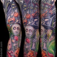 Big colorful detailed various monsters tattoo on sleeve