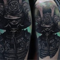 Tatuaje en el hombro, guerrero samurái 3D detallado