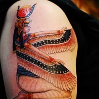Big Egypt paintings style colored shoulder tattoo of Hathor God