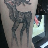 Big half colored big deer tattoo on thigh