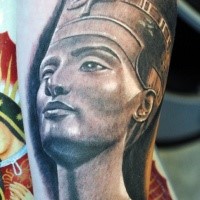 Big illustrative style forearm tattoo of Egypt queen statue