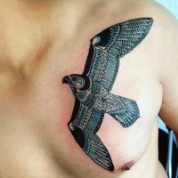 Big multicolored tribal style eagle tattoo on chest