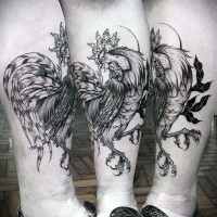 Big natural looking black ink dancing cock tattoo on arm