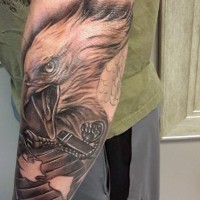 Big natural looking eagle with anchor tattoo on arm
