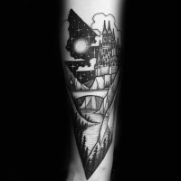 Big picture like fantasy castle tattoo on arm