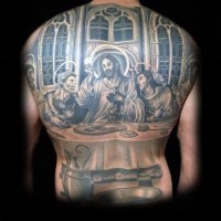Tatuaje de Santa Cena divina en la espalda completa