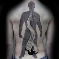 Große im Punktierung Stil schwarze menschliche Silhouette Tattoo am Rücken