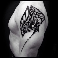 Big tribal style colored shoulder tattoo of mystical slope