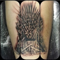 Big very detailed famous TV serial throne tattoo on forearm