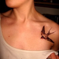Tatuaje en el hombro, golondrina pequeña que vuela