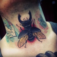 bel insetto nero tatuaggio colorato  su collo