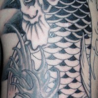 Black and gray koi fish tattoo