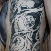 Black and gray polar bears tattoo on ribs