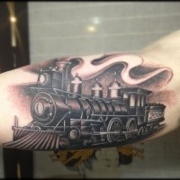Black and gray style accurate looking train under night sky
