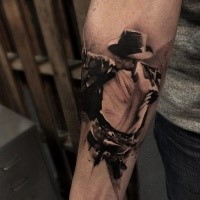 Black and gray style detailed arm tattoo of dancing Michael Jackson