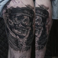 Black and gray style detailed samurai warrior with mask and rope