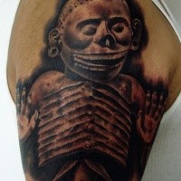 Black and gray style detailed shoulder tattoo of ancient sculpture
