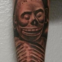 Black and gray style forearm tattoo of antic skeleton