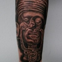 Black and gray style forearm tattoo of antic statue