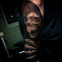 Black and gray style interesting looking arm tattoo fo Grimm reaper