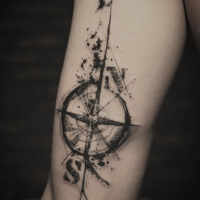 Black and white black ink arm tattoo of big compass