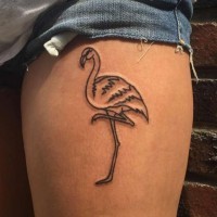 Black and white flamingo standing on one leg tattoo on thigh