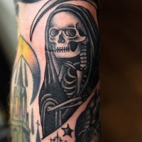 Black death tattoo on arm
